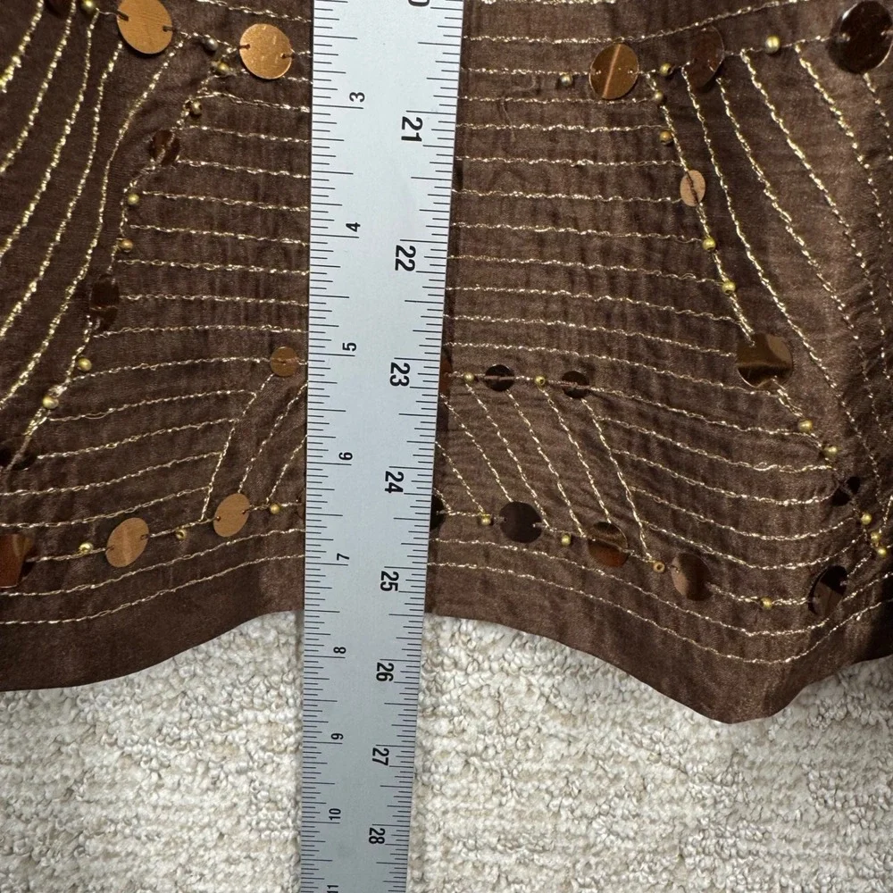 Alfani Sequin Skirt Women's 12 Brown Pleated A Line Embellished Boho Indie Party
